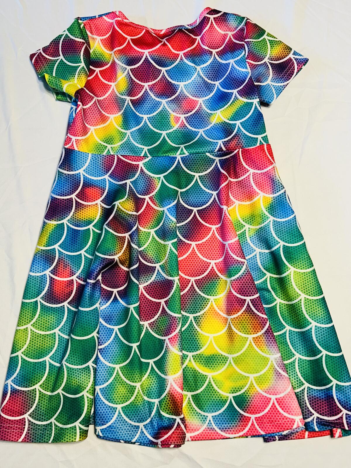 Unbranded, girls dress, rainbow mermaid scales pattern size large