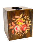 Vintage 6" Wooden Tissue Box Square with Floral Accent