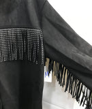 Sweet Rain Fashion Shacket Black Fleece with Studded Fringe Ladies M