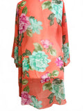 Sheer Orange Floral Open Front Flowy Shawl/Cardigan/Cover Up Ladies ONE SIZE