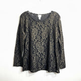 Chicos 3 Shirt Long Sleeve Black Mesh with Gold Embroidered Design Women's XL