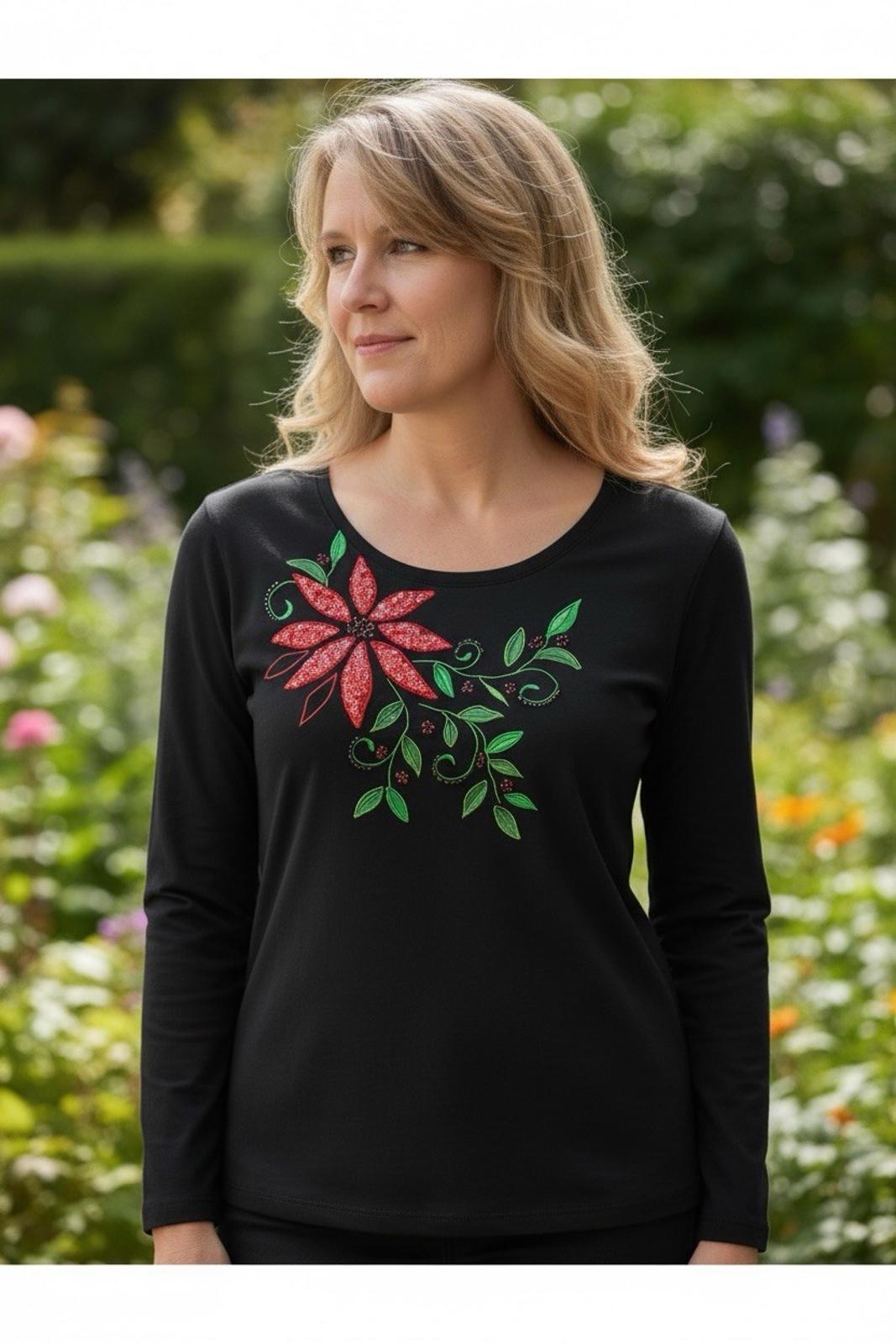 VINTAGE Peanut Butter & Jelly Shirt Christmas Poinsettia Black Women's Small