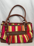 Merona Purse Multi Color Pink Gold Tan Shoulder Straps 3 Large Pockets