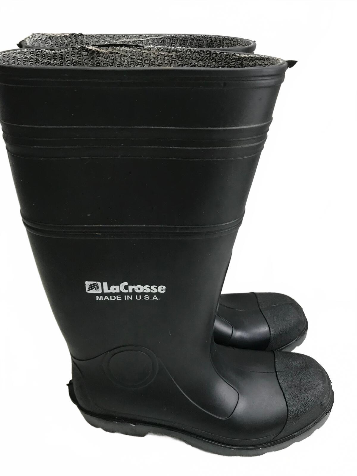 LaCrosse Black Rubber Waterproof Work Boots Made in USA Mens 8 Ladies 10