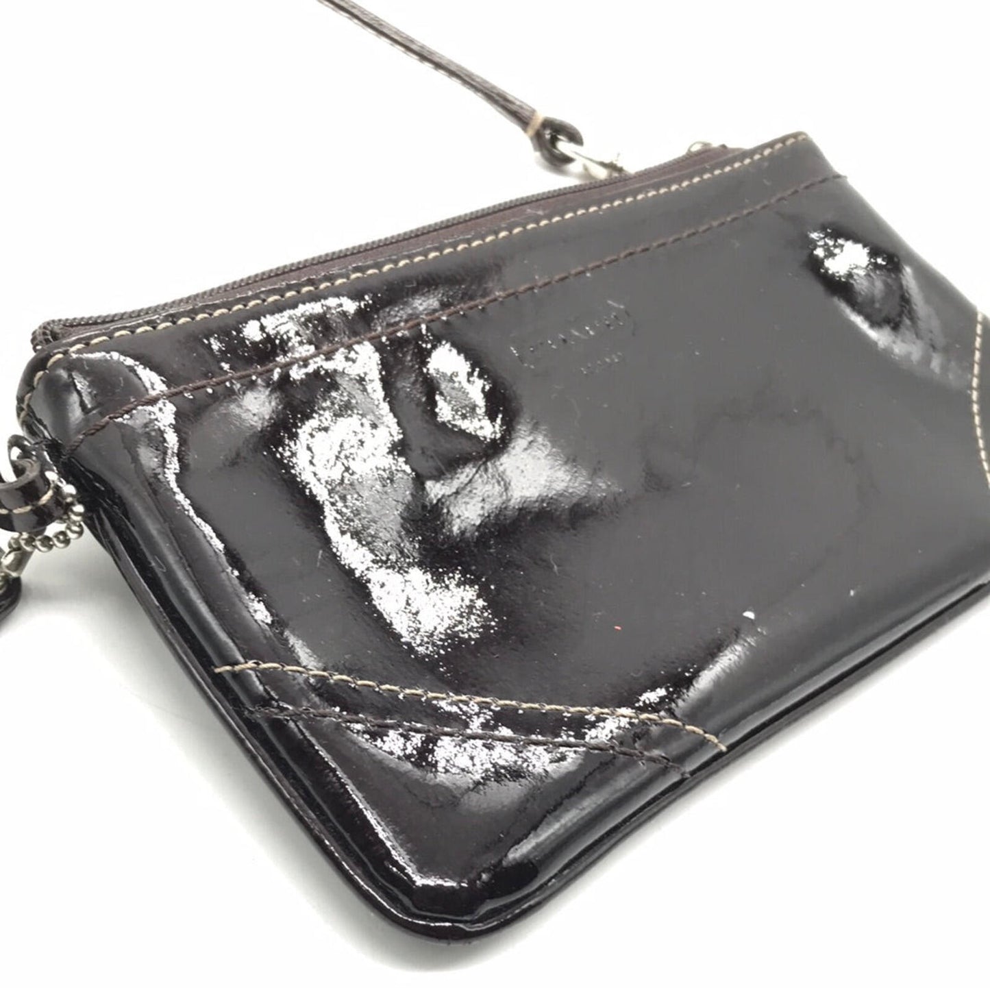 Coach Patent Leather Wristlet Dark Chocolate Dark Brown