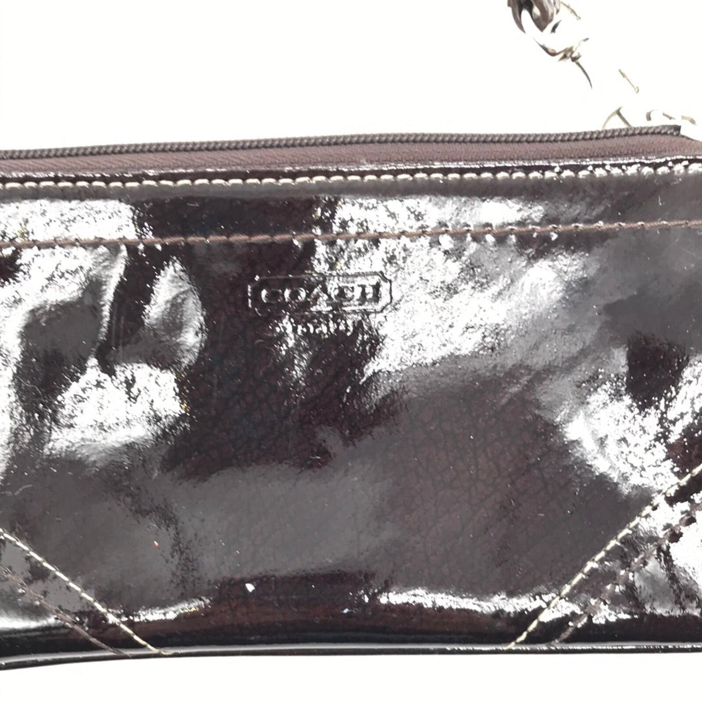 Coach Patent Leather Wristlet Dark Chocolate Dark Brown
