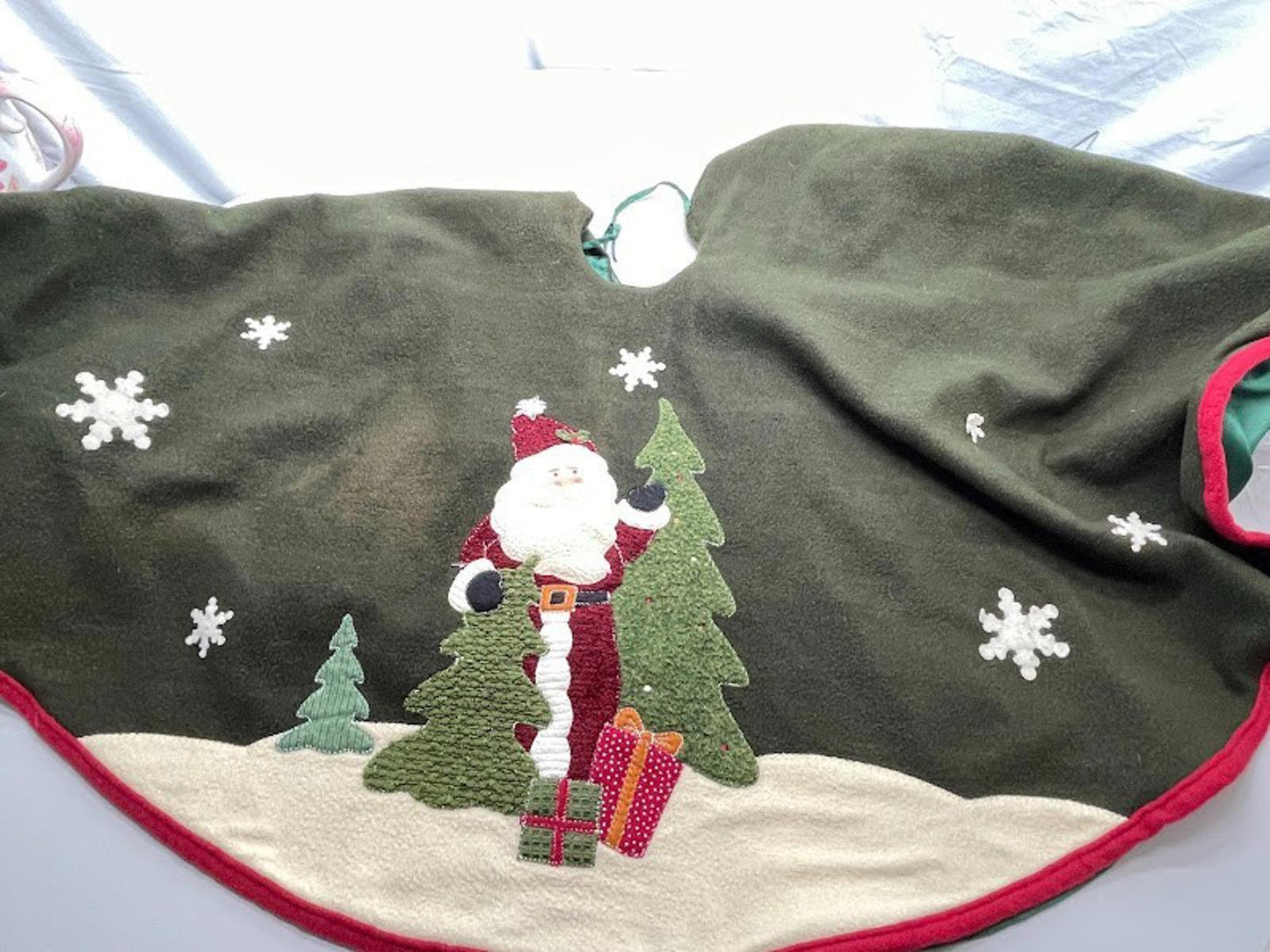 Christmas Tree Skirt with Santa and Snowflake Design