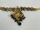 Indian Bollywood Jewelry Upper Arm Bracelet Gold Tone Center Diamond with Green/Purple Danglies 10"
