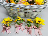 Wedding Boutonnieres Artificial Sunflower with Pink Satin Ribbon Set of 113 Lot