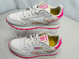 Reebok Classic Running Sneaker White & Pink with Pink Flowers Girls 3