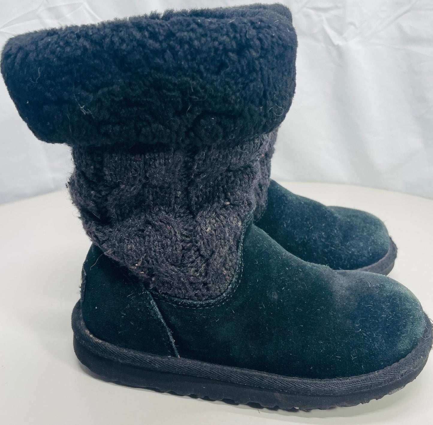 Ugg Australia Boot Black Juniper Cable Knit/Suede Girls 13