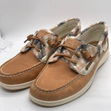 EUC Sperry Boat Top Sider Shoe Leather with Fleece Plaid Accents Ladies 8