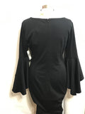VFShow Cocktail Evening Dress Black Form Fitting 3/4 Ruffle Bell Sleeve Ladies M