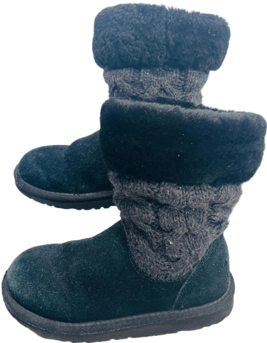 Ugg Australia Boot Black Juniper Cable Knit/Suede Girls 13