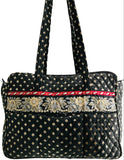 Vera Bradley Quilted Tote Bag Black with Blue and Gold Flowers 16" LT STAINING