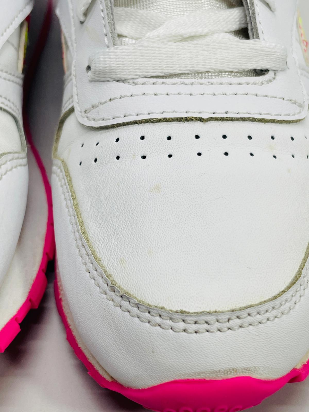Reebok Classic Running Sneaker White & Pink with Pink Flowers Girls 3
