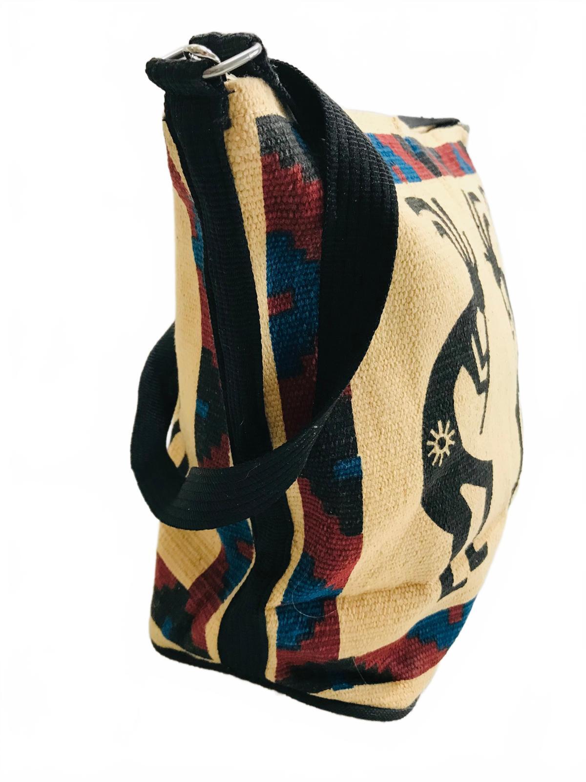 Vintage Style Woven Shoulder Bag with Tribal Kokopelli Design
