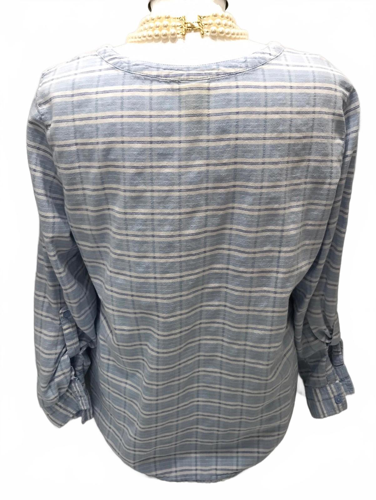Retro Faded Glory Blue and White Stripe Shirt Ladies L 12/14