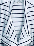 White & Black Striped Cardigan Sweater w/ Khaki Elbow Patches Ladies S