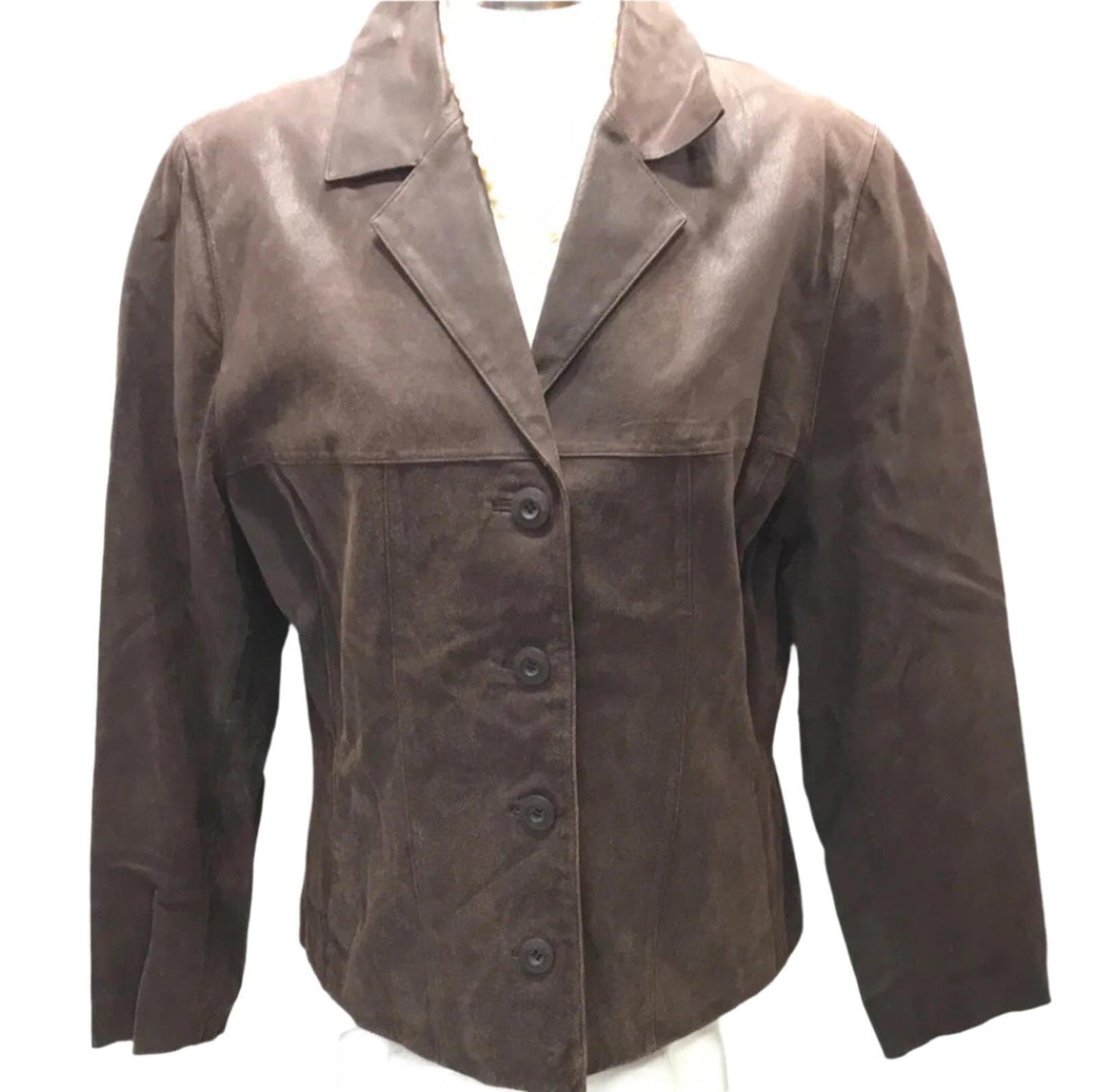 Wilsons Leather Suede Brown Button Down Coat Jacket Ladies M