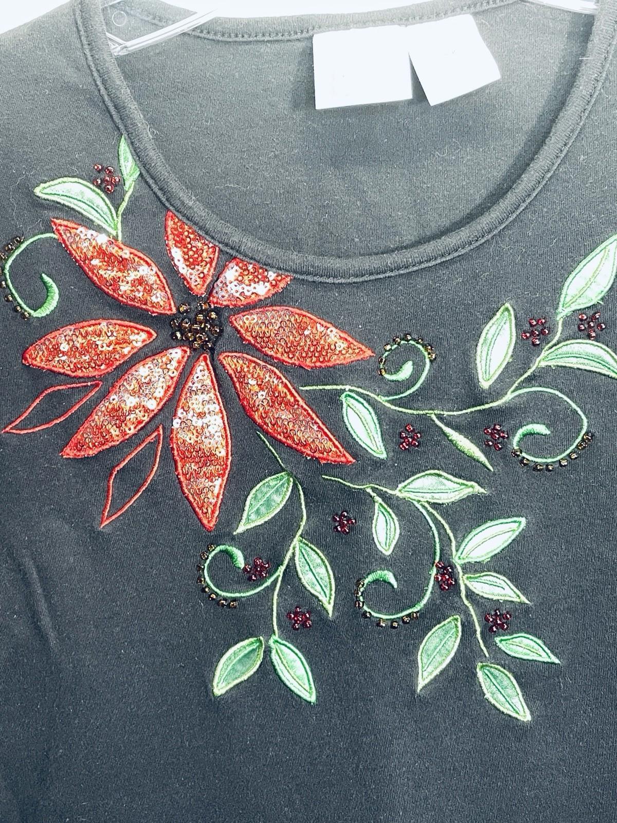 VINTAGE Peanut Butter & Jelly Shirt Christmas Poinsettia Black Women's Small
