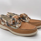 EUC Sperry Boat Top Sider Shoe Leather with Fleece Plaid Accents Ladies 8