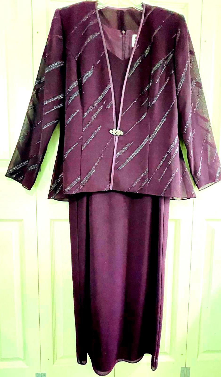 R&M Richards Elegant Purple Plum Evening Dress with Sheer Jacket Ladies 14P