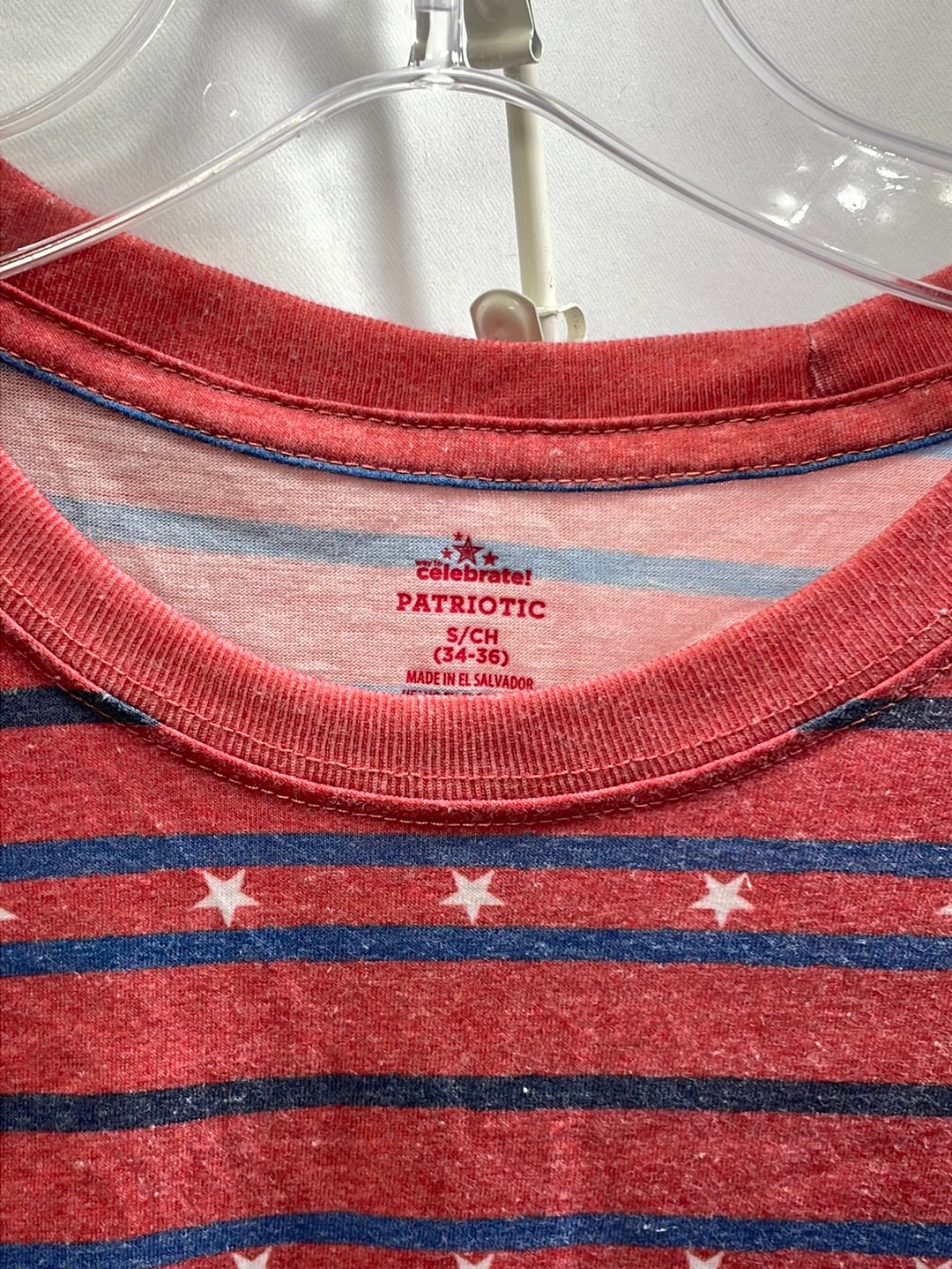Celebrate Patriotic Shirt Red with Blue Stripes White Stars ADULT S