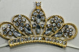 Indian Bollywood Jewelry Hair Band Gold Tone Crown 3" with clear crystals Elastic Band