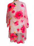 Sheer Bright Pink Flowers Open Front Flowy Shawl / Cover Up Ladies ONE SIZE