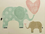 Hobby Lobby Art Teal Wooden Frame with Painted Elephants Mama/Baby 16" x 13"