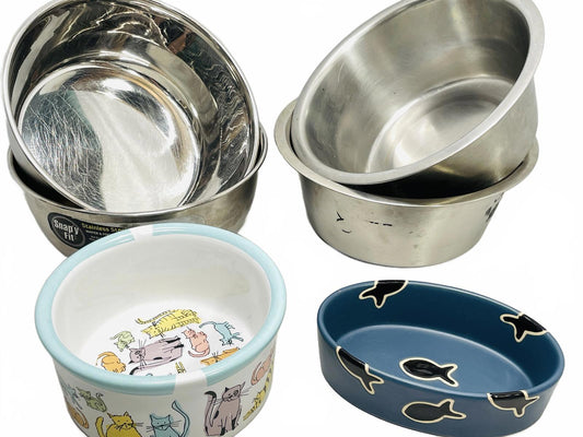 Mixed Pet Bowl Set - Stainless Steel and Ceramic Cat Bowls