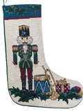 VINTAGE Christmas Stocking Needlepoint Toy Soldier Green Back