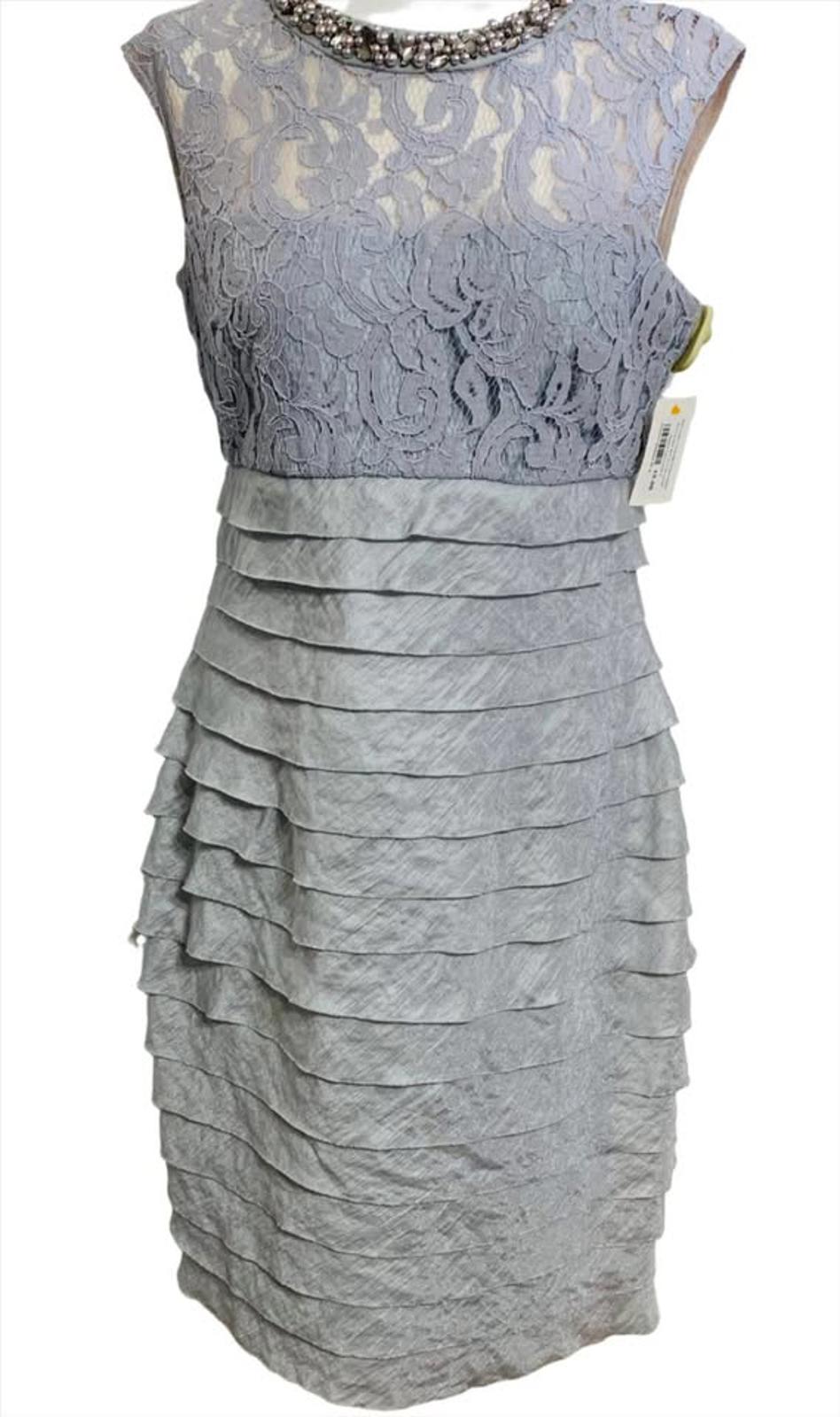 EUC London Times Ball Dress Metallic Silver & Gray Slim Fit Knee Length Ladies 8