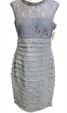 EUC London Times Ball Dress Metallic Silver & Gray Slim Fit Knee Length Ladies 8
