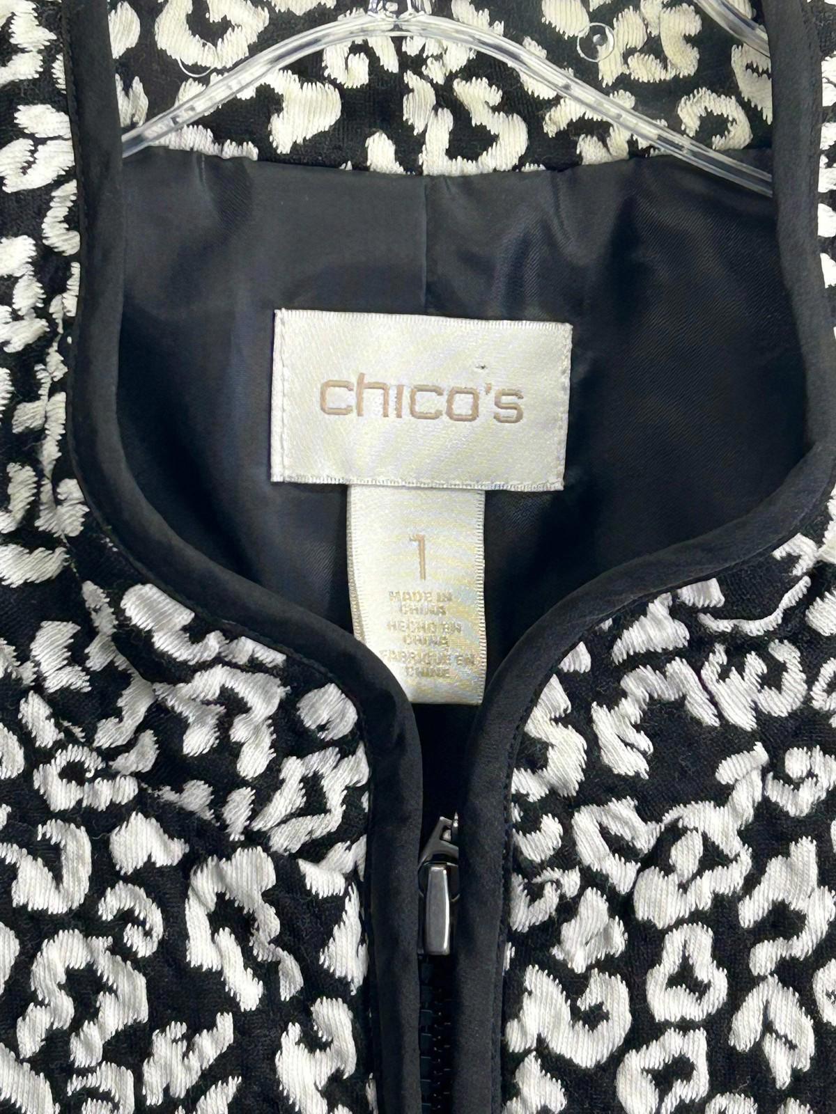 Chico's Black / White Zip Up 4 Pocket Vest Ladies M; Chico's Size 1