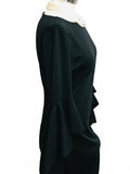 VFShow Cocktail Evening Dress Black Form Fitting 3/4 Ruffle Bell Sleeve Ladies M