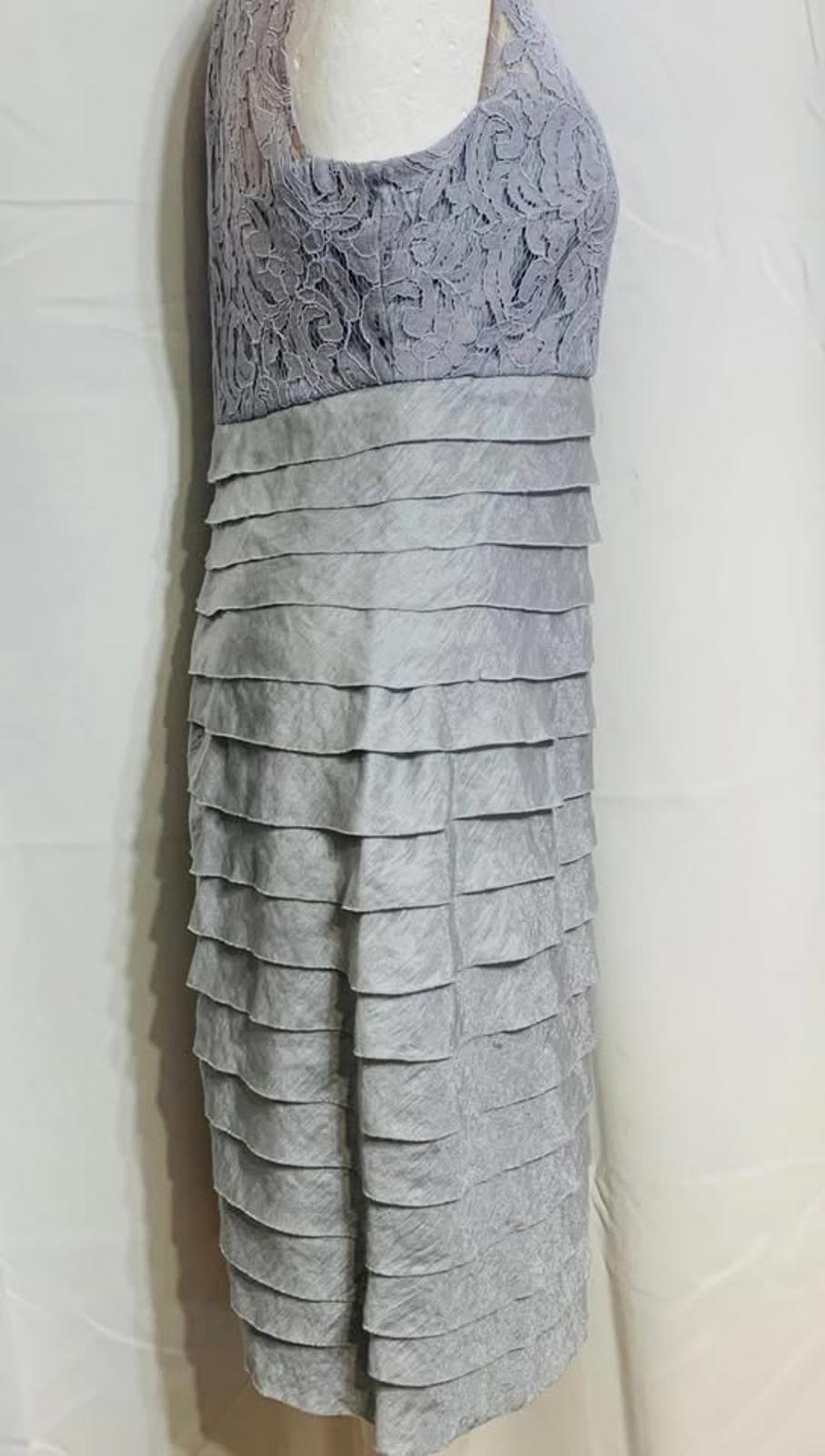 EUC London Times Ball Dress Metallic Silver & Gray Slim Fit Knee Length Ladies 8