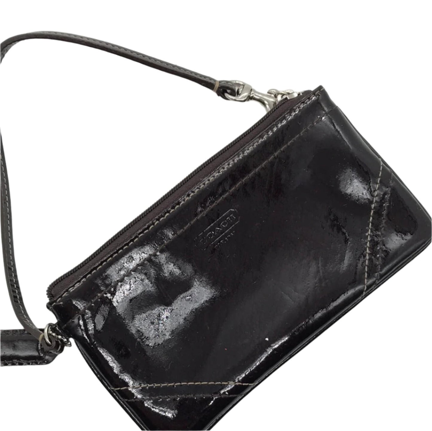 Coach Patent Leather Wristlet Dark Chocolate Dark Brown