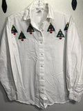 VINTAGE Maggie & Max Christmas Shirt White Button Down Women's Small