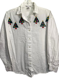 VINTAGE Maggie & Max Christmas Shirt White Button Down Women's Small