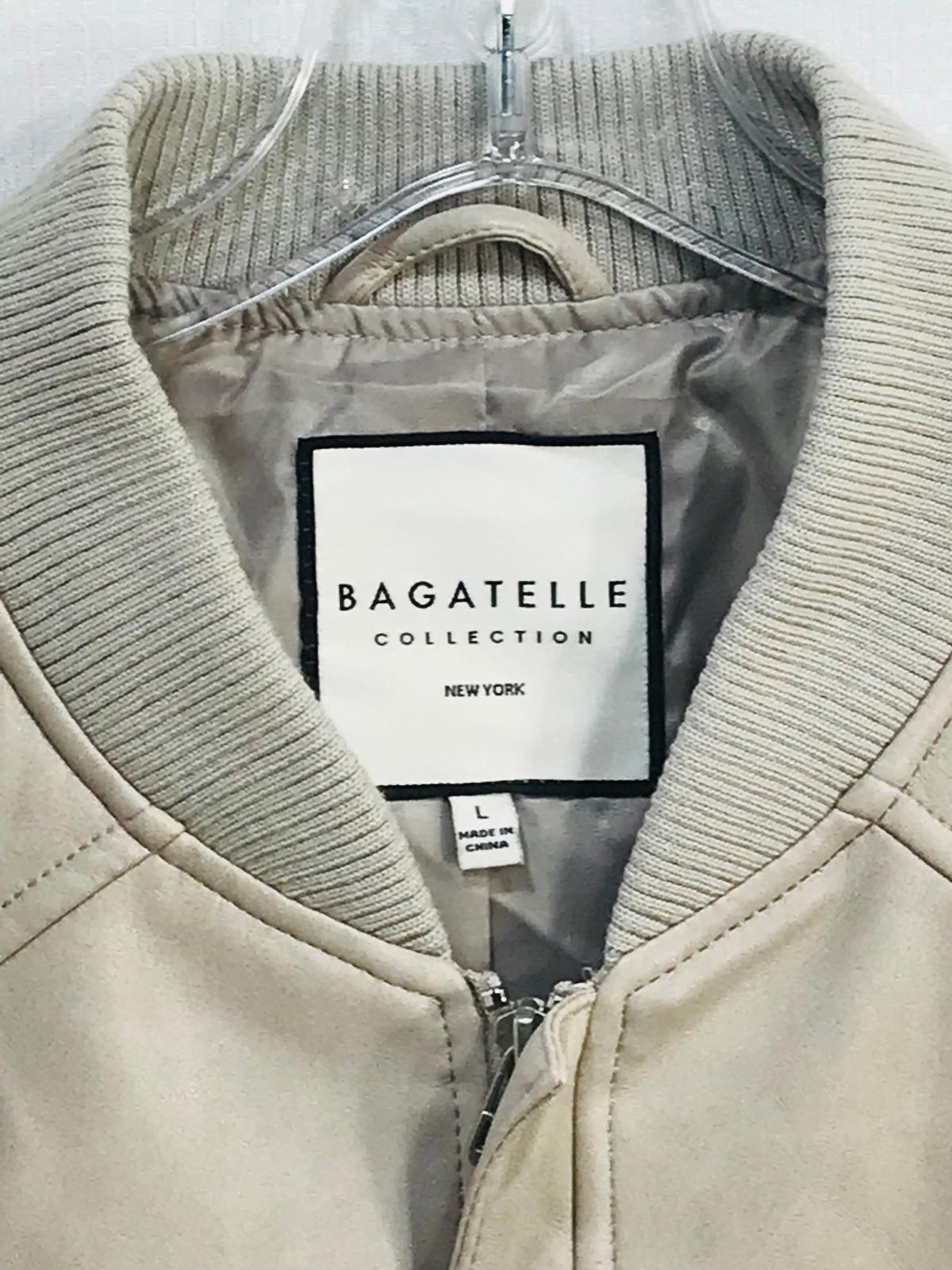 Bagatelle Beige Bomber Jacket with Ribbed Cuffs and Hem Vegan Leather Ladies L