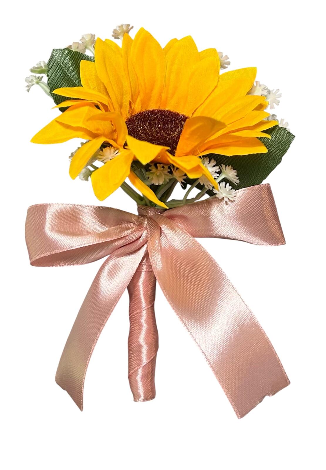 HANDMADE Sunflower Wedding Groomsman Boutonniere with Magnetic Clasp LOT of 5