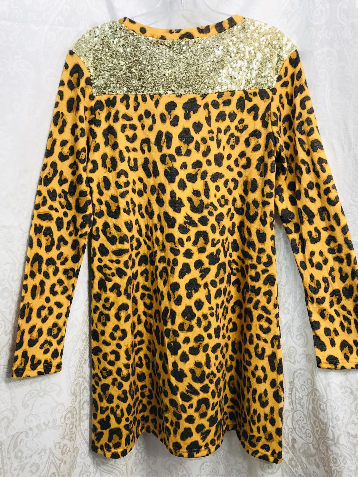 Simply Southern Leopard Print Dress with Sequin Shoulder Accents Ladies S NWT