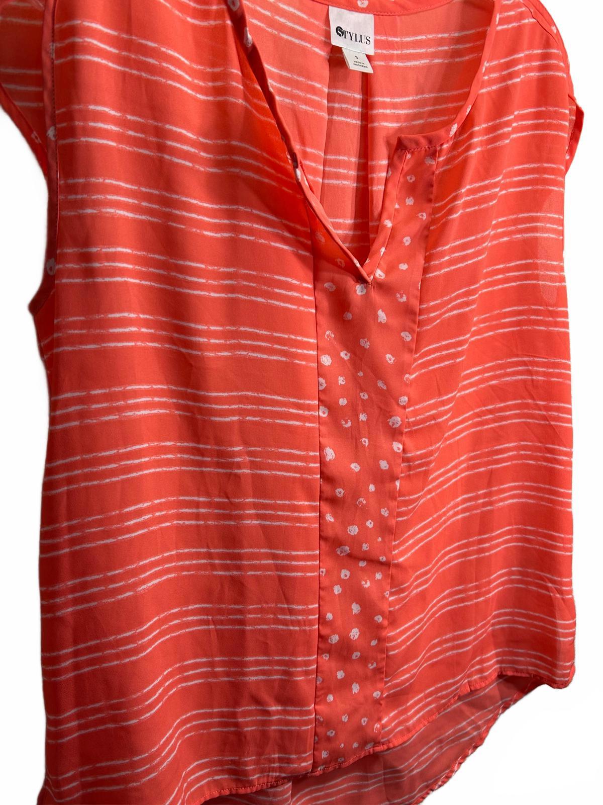 Stylus Sheer Coral / White Sleeveless Shirt Ladies S