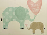 Wall Art Hobby Teal Lobby Wooden Frame with Painted Elephants Mama/Baby 16" x 13"