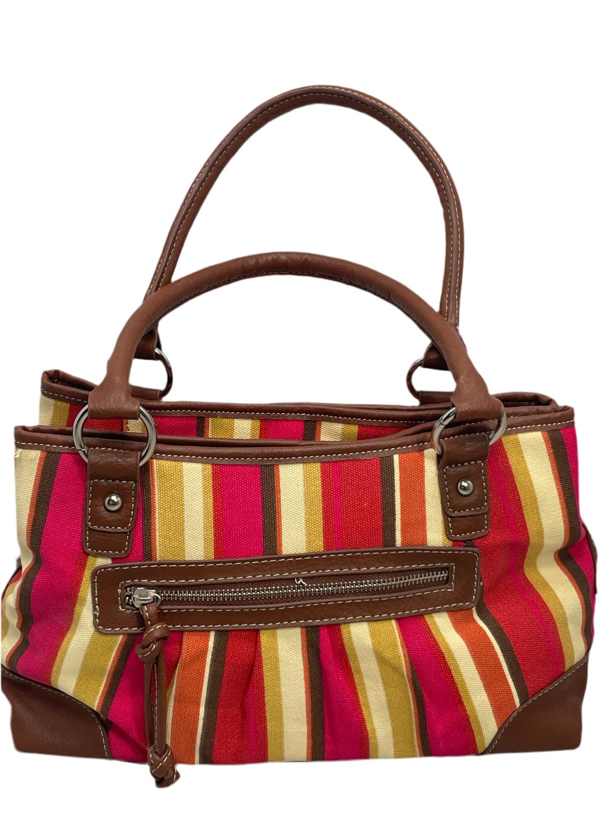 Merona Purse Multi Color Pink Gold Tan Shoulder Straps 3 Large Pockets