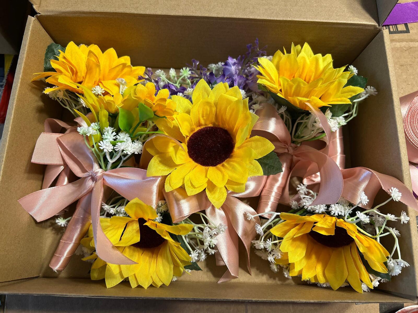 HANDMADE Sunflower Wedding Groomsman Boutonniere with Magnetic Clasp LOT of 5