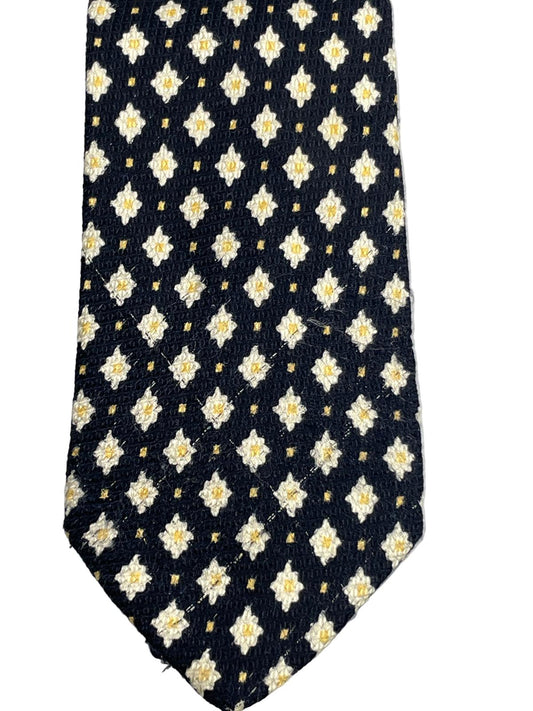 Vintage Mens Neck Tie Brooks Brothers Black with White Flowers 100% Silk