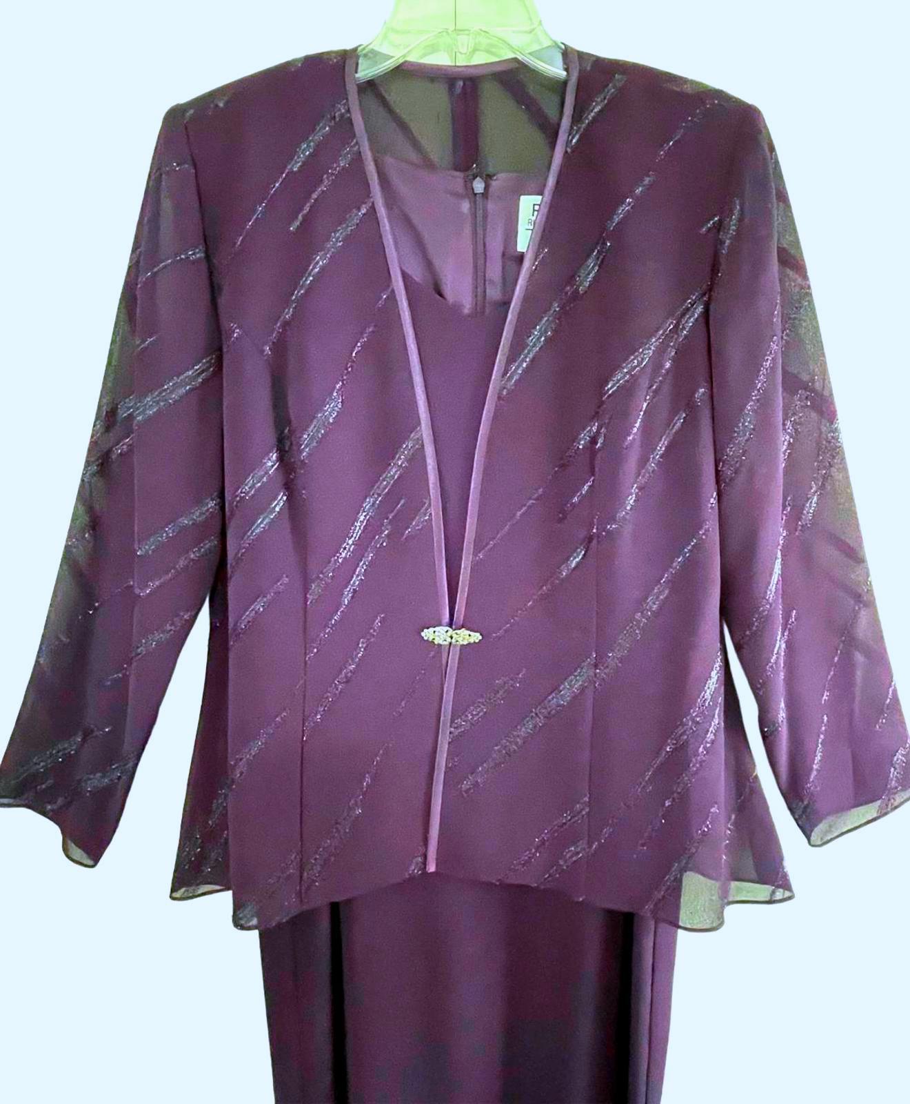 R&M Richards Elegant Purple Plum Evening Dress with Sheer Jacket Ladies 14P